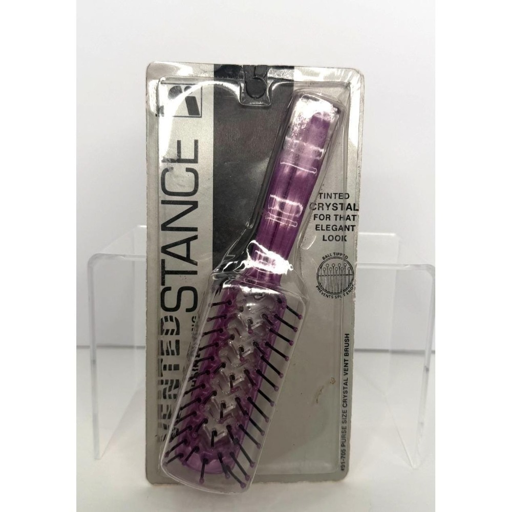 NOS Vintage Stance Tinted Crystal Hair Brush Ball Tipped Bristles, Vented Purple